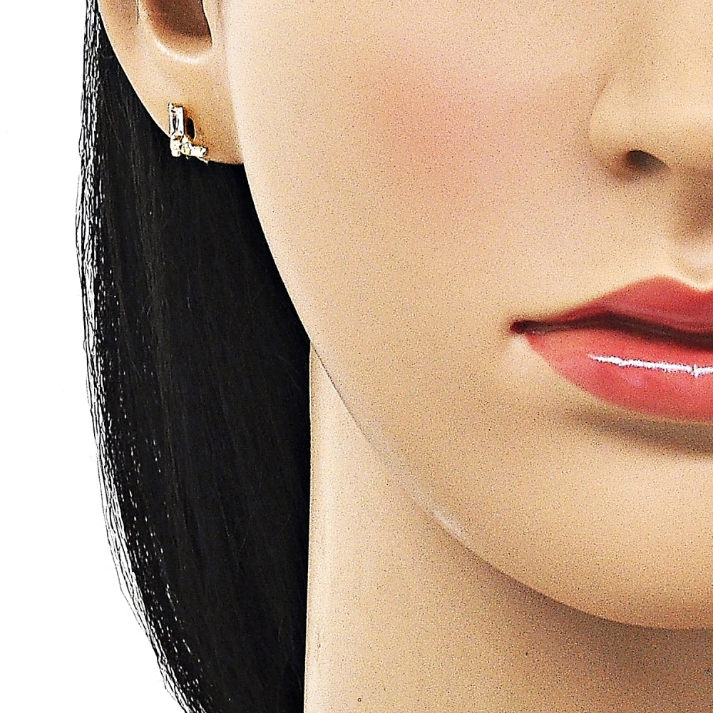 Oro Laminado Stud Earring, Gold Filled Style Shoes and Baguette Design, Polished, Golden Finish