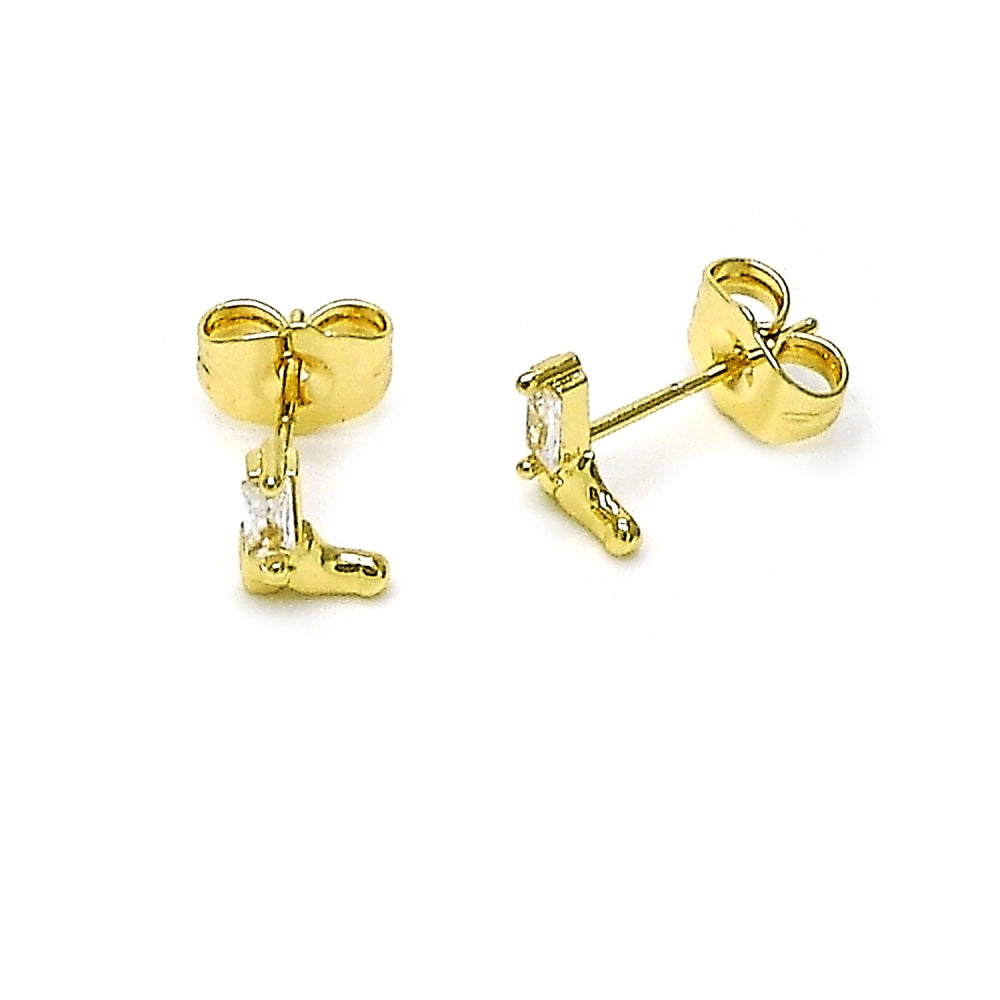 Oro Laminado Stud Earring, Gold Filled Style Shoes and Baguette Design, Polished, Golden Finish