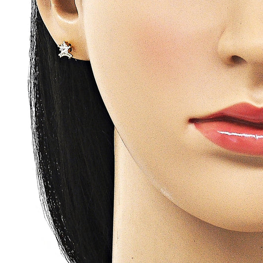 Oro Laminado Stud Earring, Gold Filled Style with White Cubic Zirconia, Polished, Golden Finish
