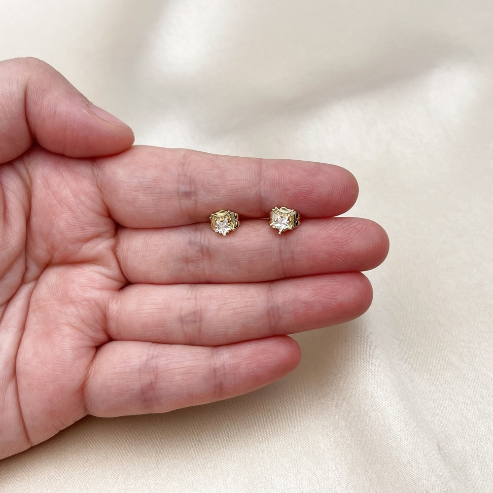 Oro Laminado Stud Earring, Gold Filled Style with White Cubic Zirconia, Polished, Golden Finish