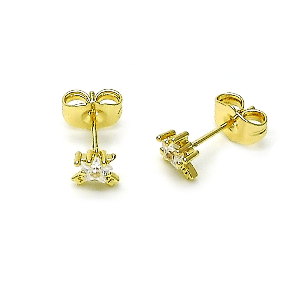 Oro Laminado Stud Earring, Gold Filled Style with White Cubic Zirconia, Polished, Golden Finish