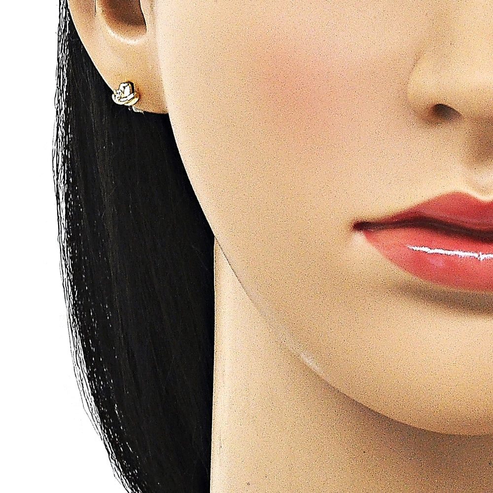 Oro Laminado Stud Earring, Gold Filled Style Hat Design, with White Cubic Zirconia, Polished, Golden Finish
