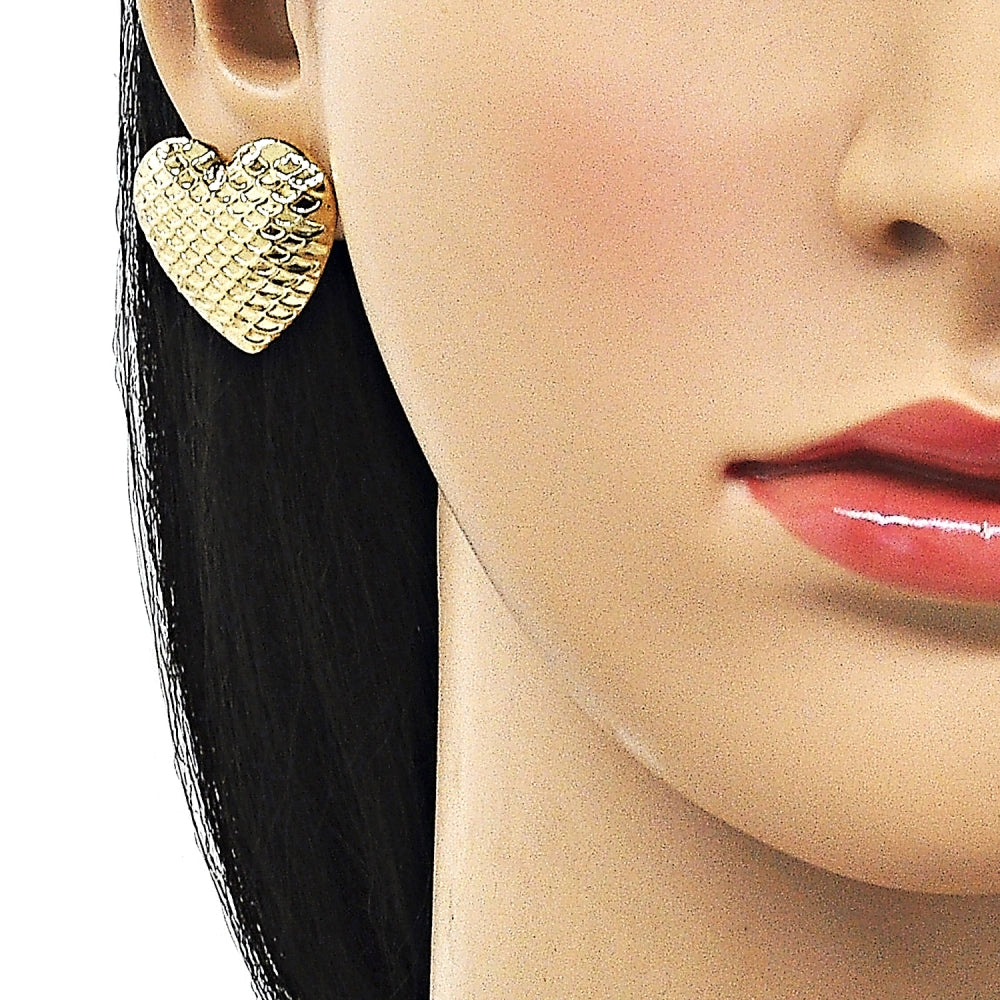 Oro Laminado Stud Earring, Gold Filled Style Heart and Hollow Design, Polished, Golden Finish
