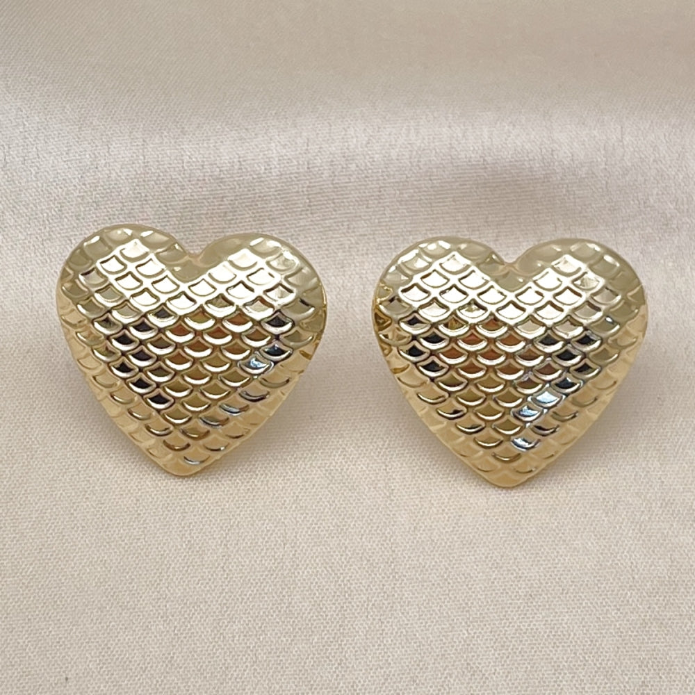 Oro Laminado Stud Earring, Gold Filled Style Heart and Hollow Design, Polished, Golden Finish