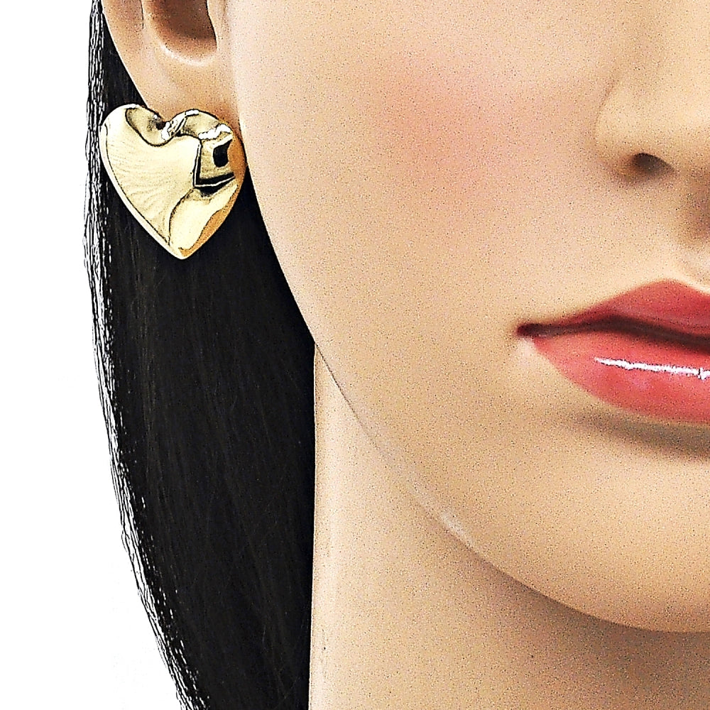 Oro Laminado Stud Earring, Gold Filled Style Heart and Hollow Design, Polished, Golden Finish