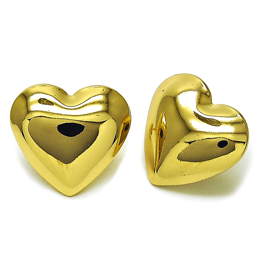 Oro Laminado Stud Earring, Gold Filled Style Heart and Hollow Design, Polished, Golden Finish