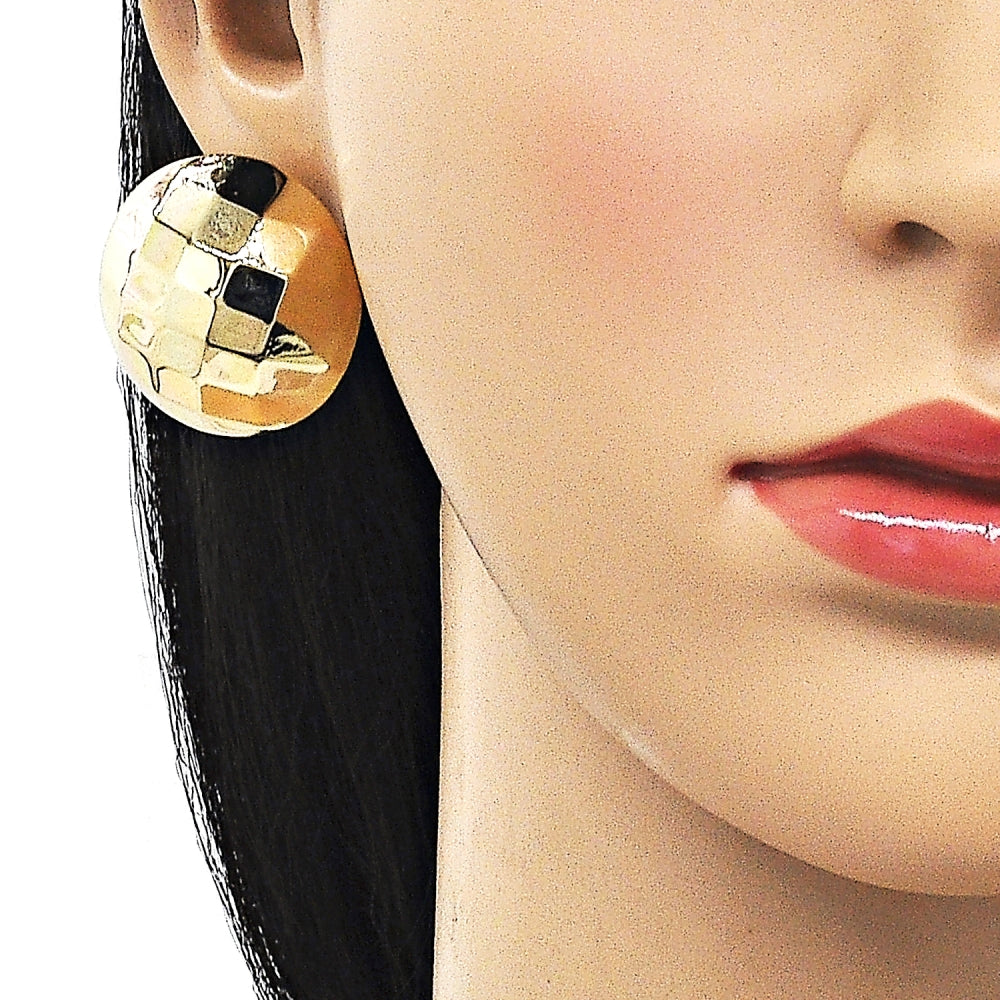 Oro Laminado Stud Earring, Gold Filled Style Hollow and Disco Design, Polished, Golden Finish
