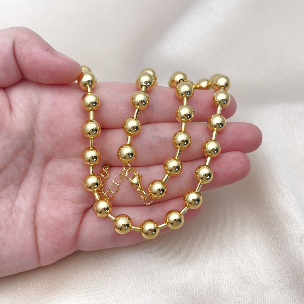 Oro Laminado Basic Necklace, Gold Filled Style Ball Design, Polished, Golden Finish