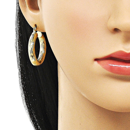 Oro Laminado Medium Hoop, Gold Filled Style Hollow Design, Diamond Cutting Finish, Golden Finish