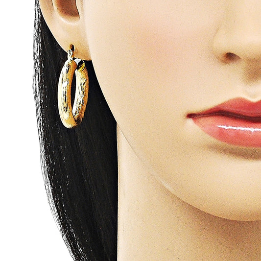 Oro Laminado Medium Hoop, Gold Filled Style Hollow Design, Diamond Cutting Finish, Golden Finish