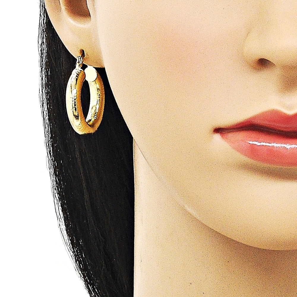 Oro Laminado Medium Hoop, Gold Filled Style Hollow Design, Diamond Cutting Finish, Golden Finish