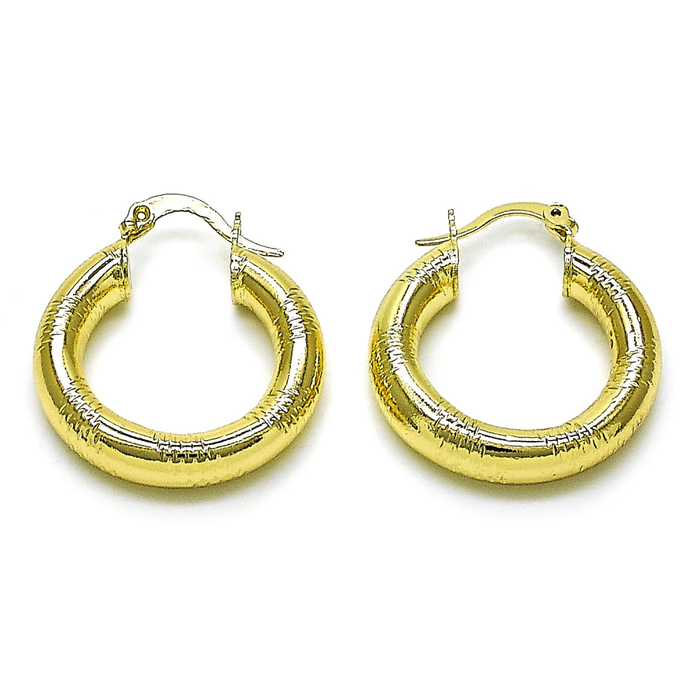 Oro Laminado Medium Hoop, Gold Filled Style Hollow Design, Diamond Cutting Finish, Golden Finish