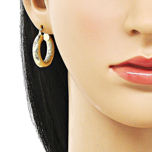 Oro Laminado Medium Hoop, Gold Filled Style Hollow Design, Diamond Cutting Finish, Golden Finish