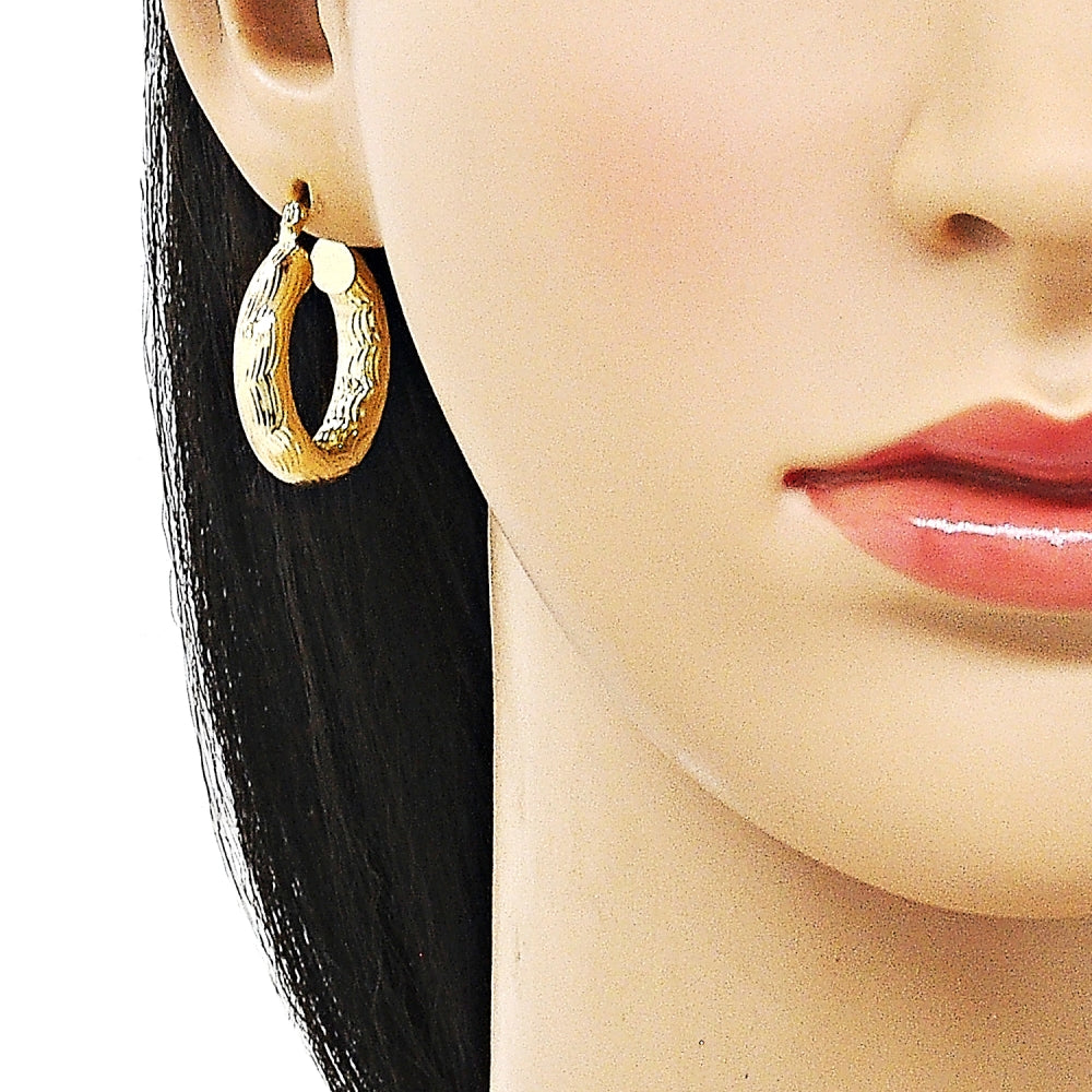 Oro Laminado Medium Hoop, Gold Filled Style Hollow Design, Diamond Cutting Finish, Golden Finish