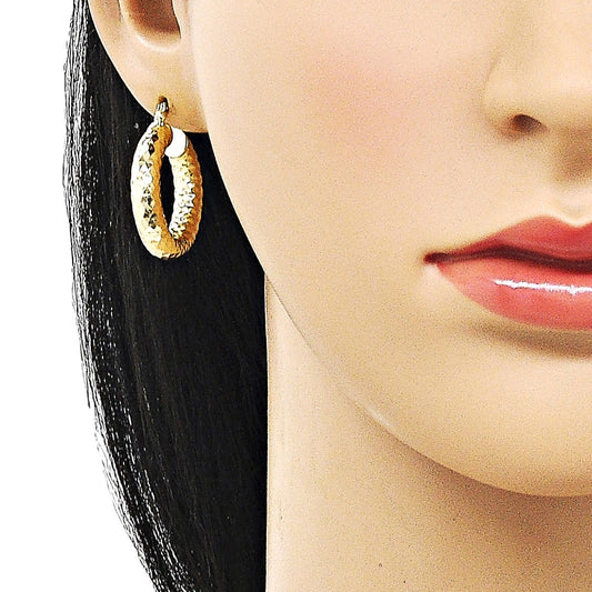 Oro Laminado Medium Hoop, Gold Filled Style Hollow Design, Diamond Cutting Finish, Golden Finish