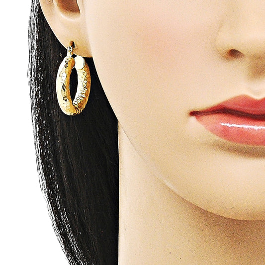Oro Laminado Medium Hoop, Gold Filled Style Hollow Design, Diamond Cutting Finish, Golden Finish