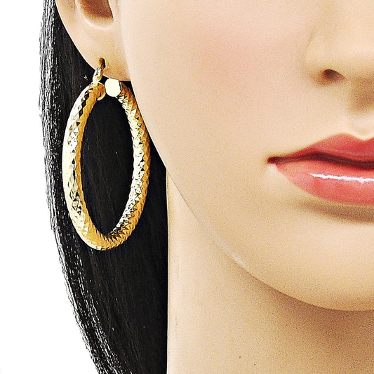 Oro Laminado Large Hoop, Gold Filled Style Hollow Design, Diamond Cutting Finish, Golden Finish