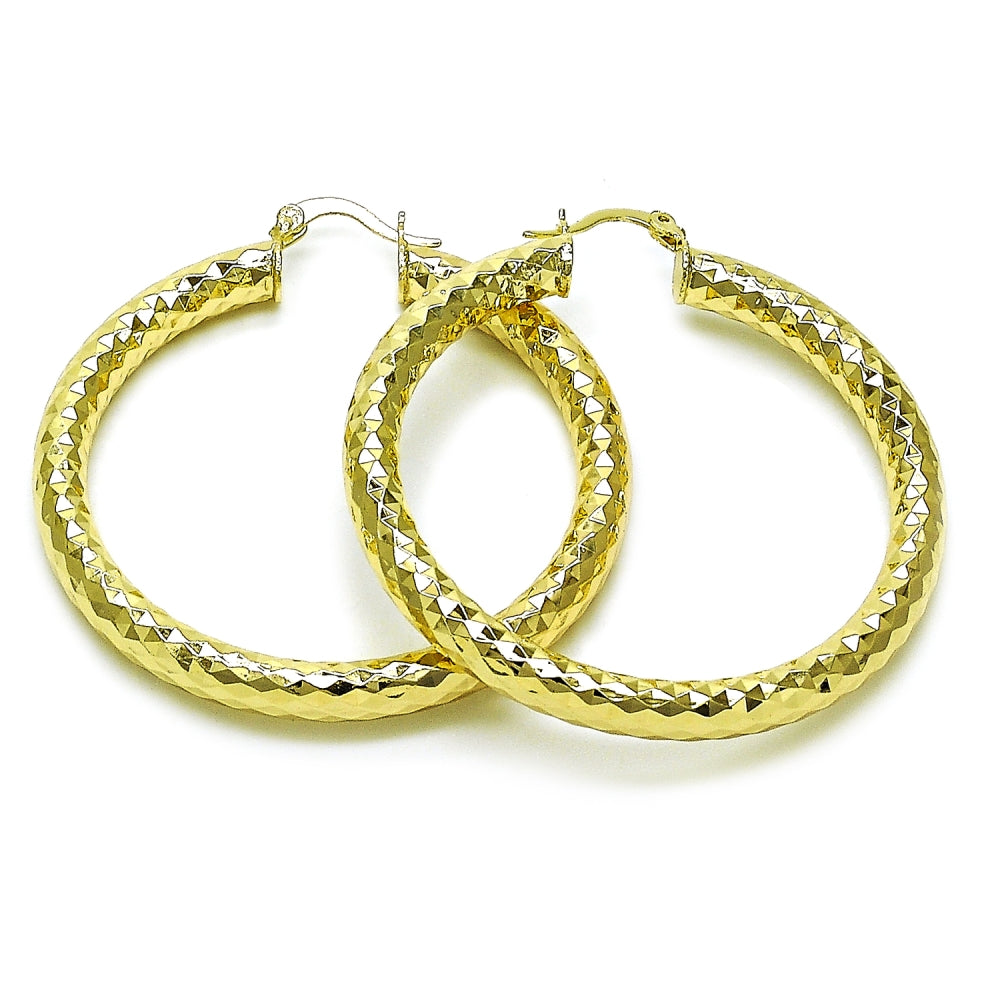 Oro Laminado Large Hoop, Gold Filled Style Hollow Design, Diamond Cutting Finish, Golden Finish