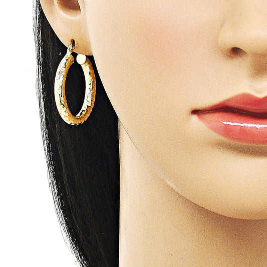 Oro Laminado Medium Hoop, Gold Filled Style Hollow Design, Diamond Cutting Finish, Golden Finish