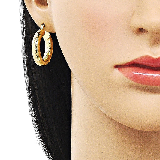 Oro Laminado Medium Hoop, Gold Filled Style Hollow Design, Diamond Cutting Finish, Golden Finish