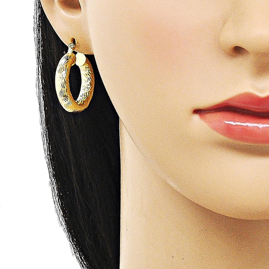 Oro Laminado Medium Hoop, Gold Filled Style Hollow Design, Diamond Cutting Finish, Golden Finish
