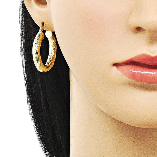 Oro Laminado Medium Hoop, Gold Filled Style Hollow Design, Diamond Cutting Finish, Golden Finish