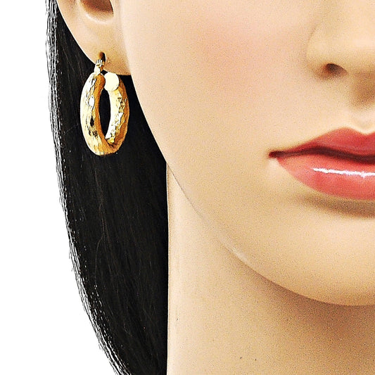 Oro Laminado Medium Hoop, Gold Filled Style Hollow Design, Diamond Cutting Finish, Golden Finish