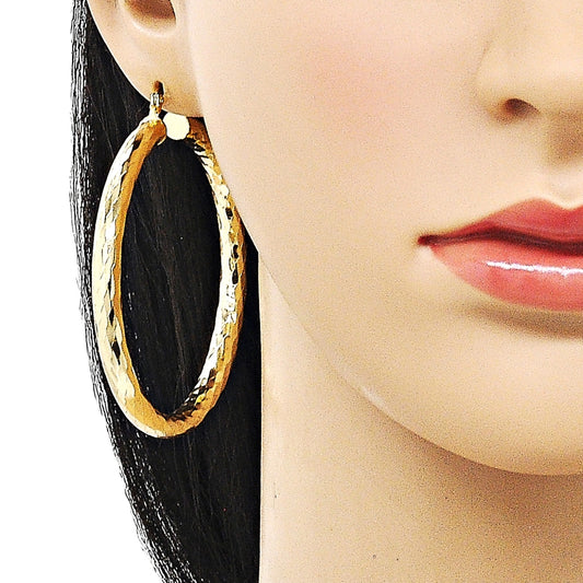 Oro Laminado Large Hoop, Gold Filled Style Hollow Design, Diamond Cutting Finish, Golden Finish