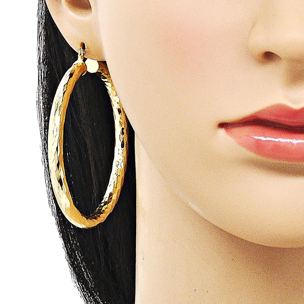 Oro Laminado Large Hoop, Gold Filled Style Hollow Design, Diamond Cutting Finish, Golden Finish