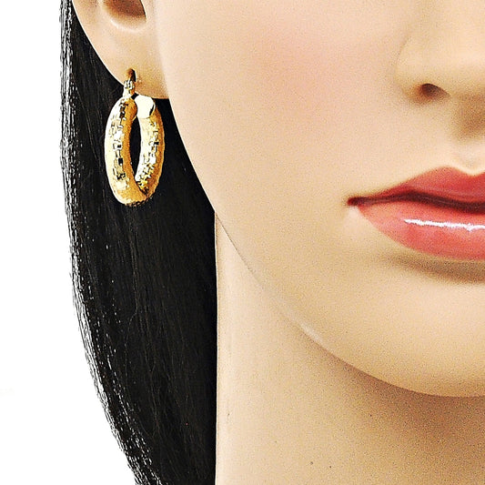 Oro Laminado Medium Hoop, Gold Filled Style Hollow Design, Diamond Cutting Finish, Golden Finish