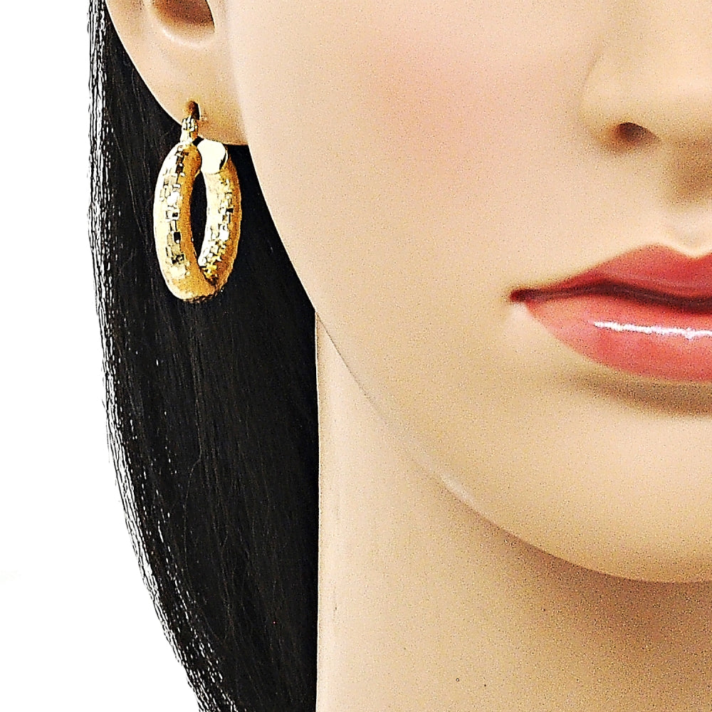 Oro Laminado Medium Hoop, Gold Filled Style Hollow Design, Diamond Cutting Finish, Golden Finish