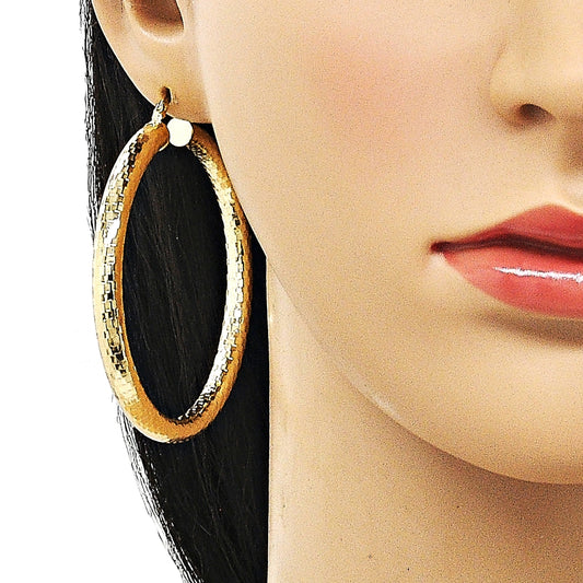 Oro Laminado Large Hoop, Gold Filled Style Hollow Design, Diamond Cutting Finish, Golden Finish