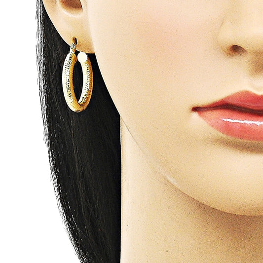 Oro Laminado Medium Hoop, Gold Filled Style Hollow Design, Diamond Cutting Finish, Golden Finish