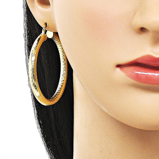 Oro Laminado Large Hoop, Gold Filled Style Hollow Design, Diamond Cutting Finish, Golden Finish