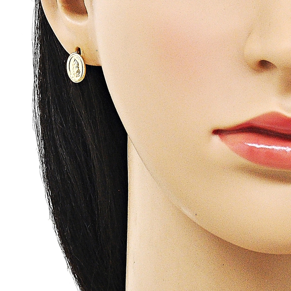 Oro Laminado Stud Earring, Gold Filled Style Guadalupe Design, Polished, Golden Finish