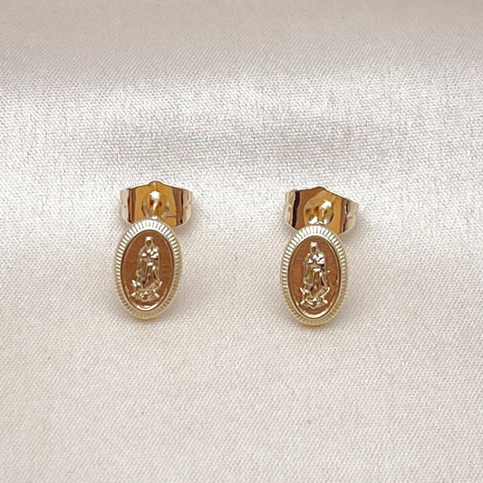 Oro Laminado Stud Earring, Gold Filled Style Guadalupe Design, Polished, Golden Finish