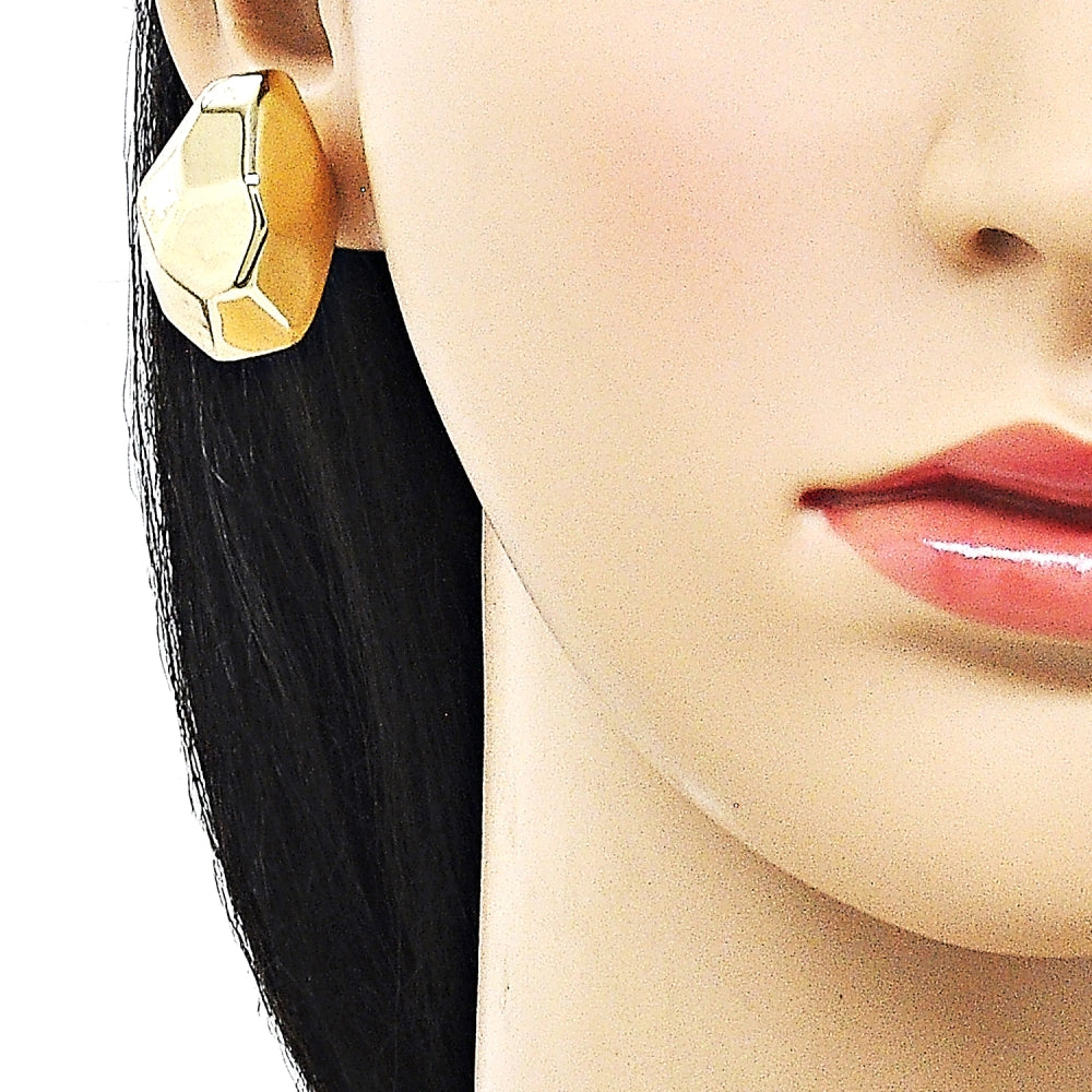 Oro Laminado Stud Earring, Gold Filled Style Hollow Design, Polished, Golden Finish