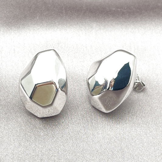 Rhodium Gold Filled Stud Earring, Hollow Design, Polished, Rhodium Finish