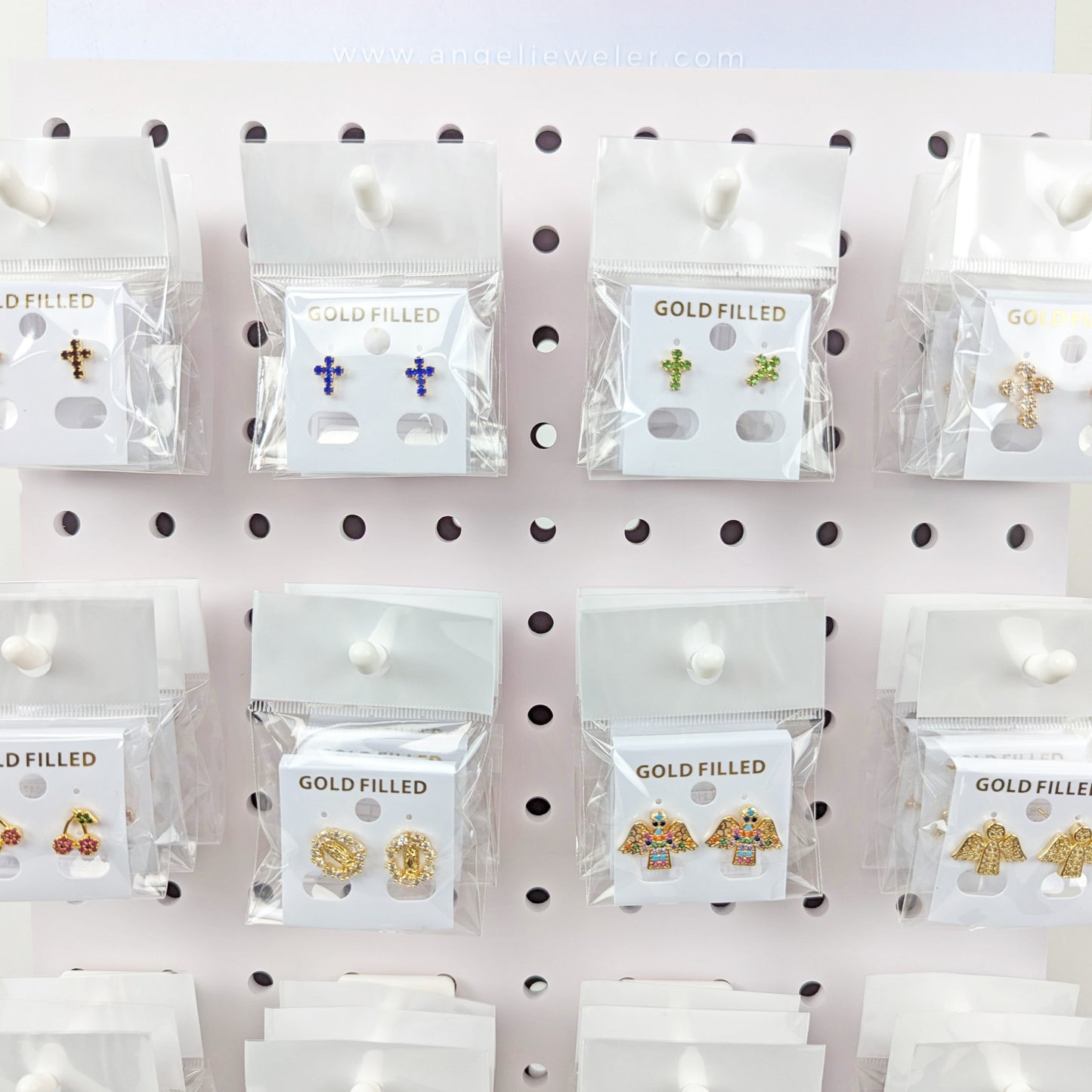 Medium Rotating Display, 160 Assorted Stud Earrings, Oro Laminado with Free Display