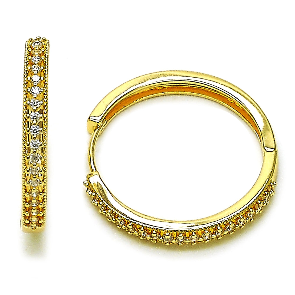 Oro Laminado Huggie Hoop, Gold Filled Style with White Cubic Zirconia, Polished, Golden Finish