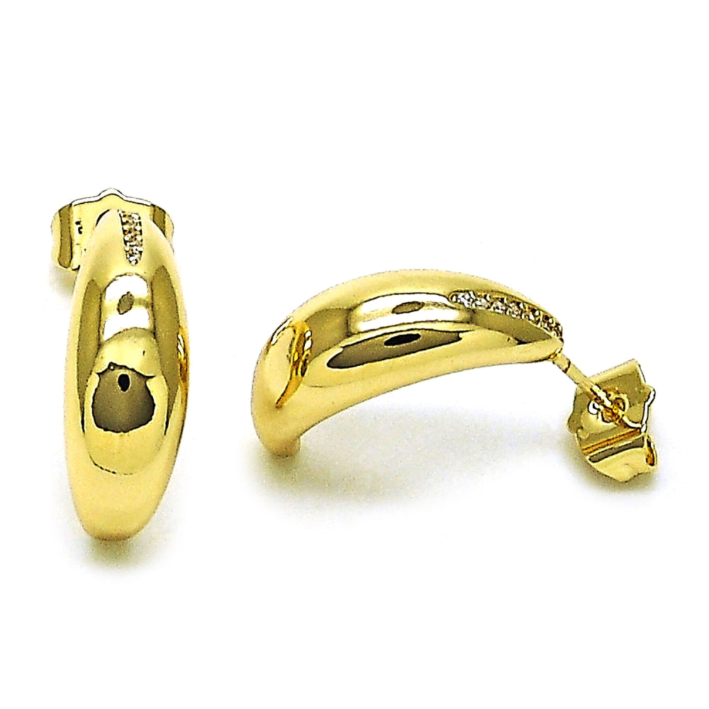 Oro Laminado Stud Earring, Gold Filled Style with White Micro Pave, Polished, Golden Finish