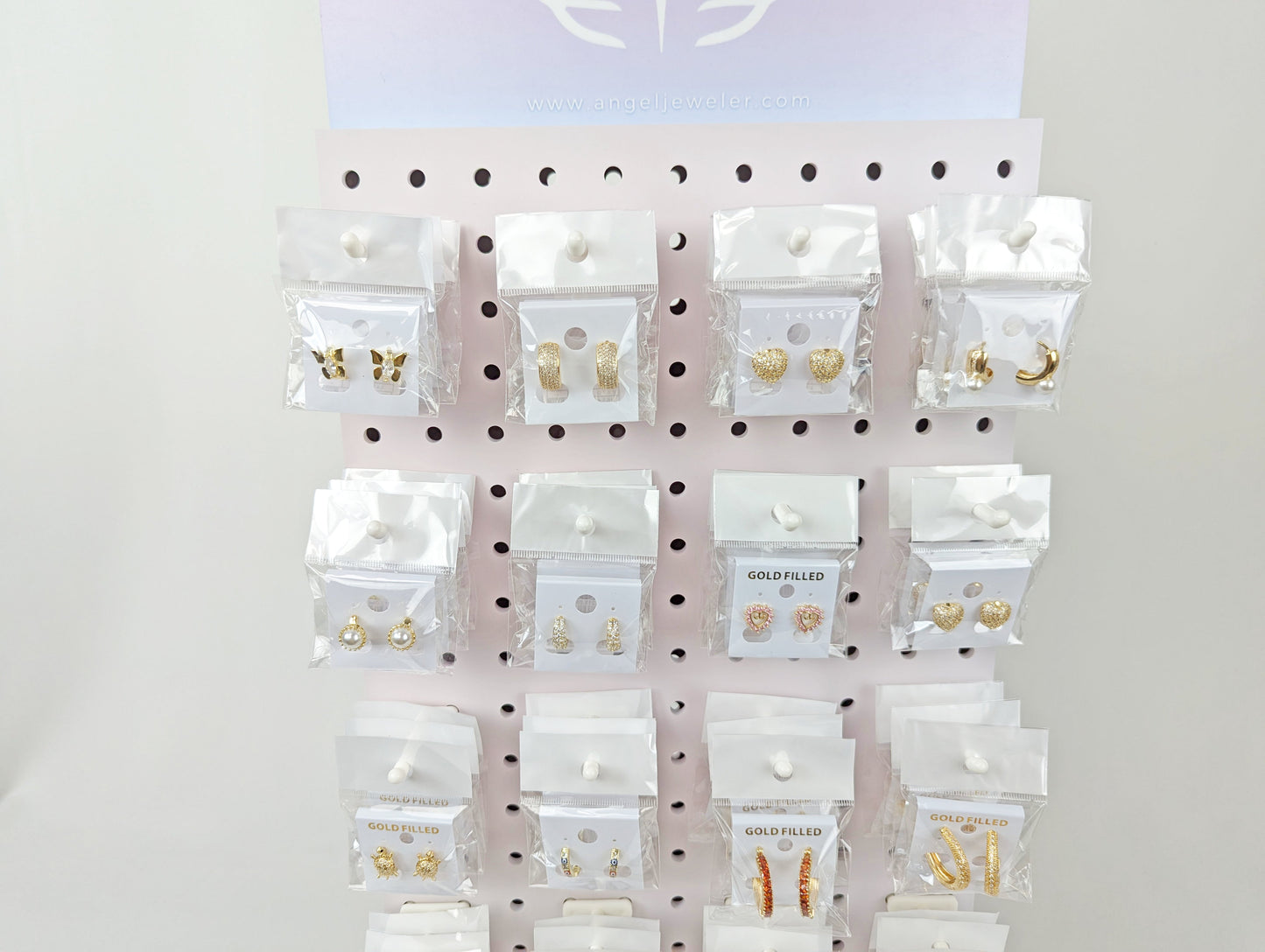 Medium Rotating Display, 160 Assorted Huggies Earrings, Oro Laminado with Free Display