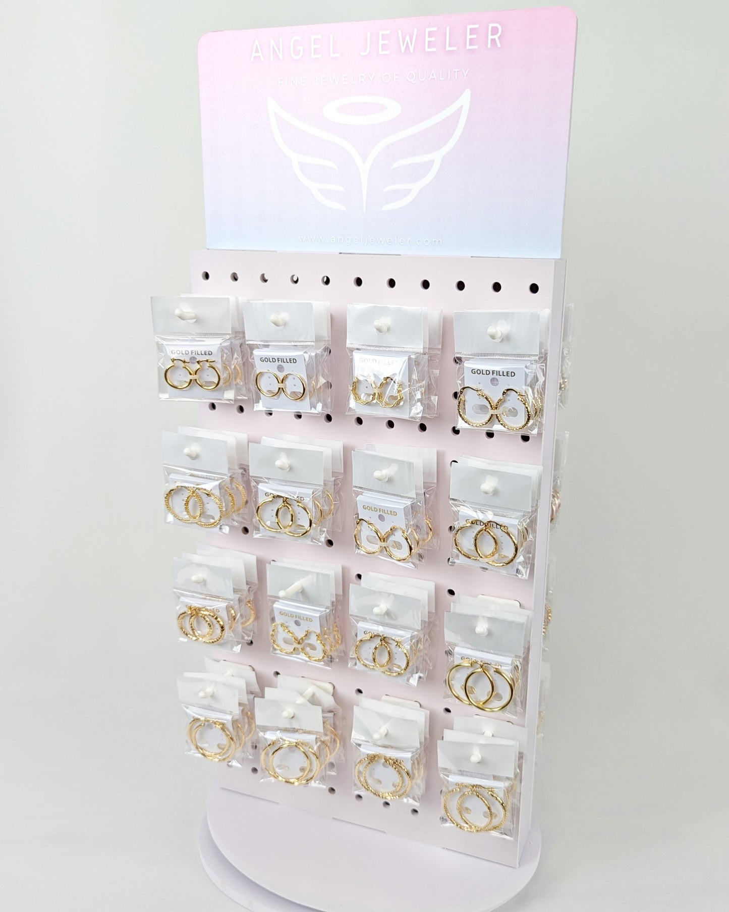 Medium Rotating Display, 160 Assorted Hoops Earrings, Oro Laminado with Free Display