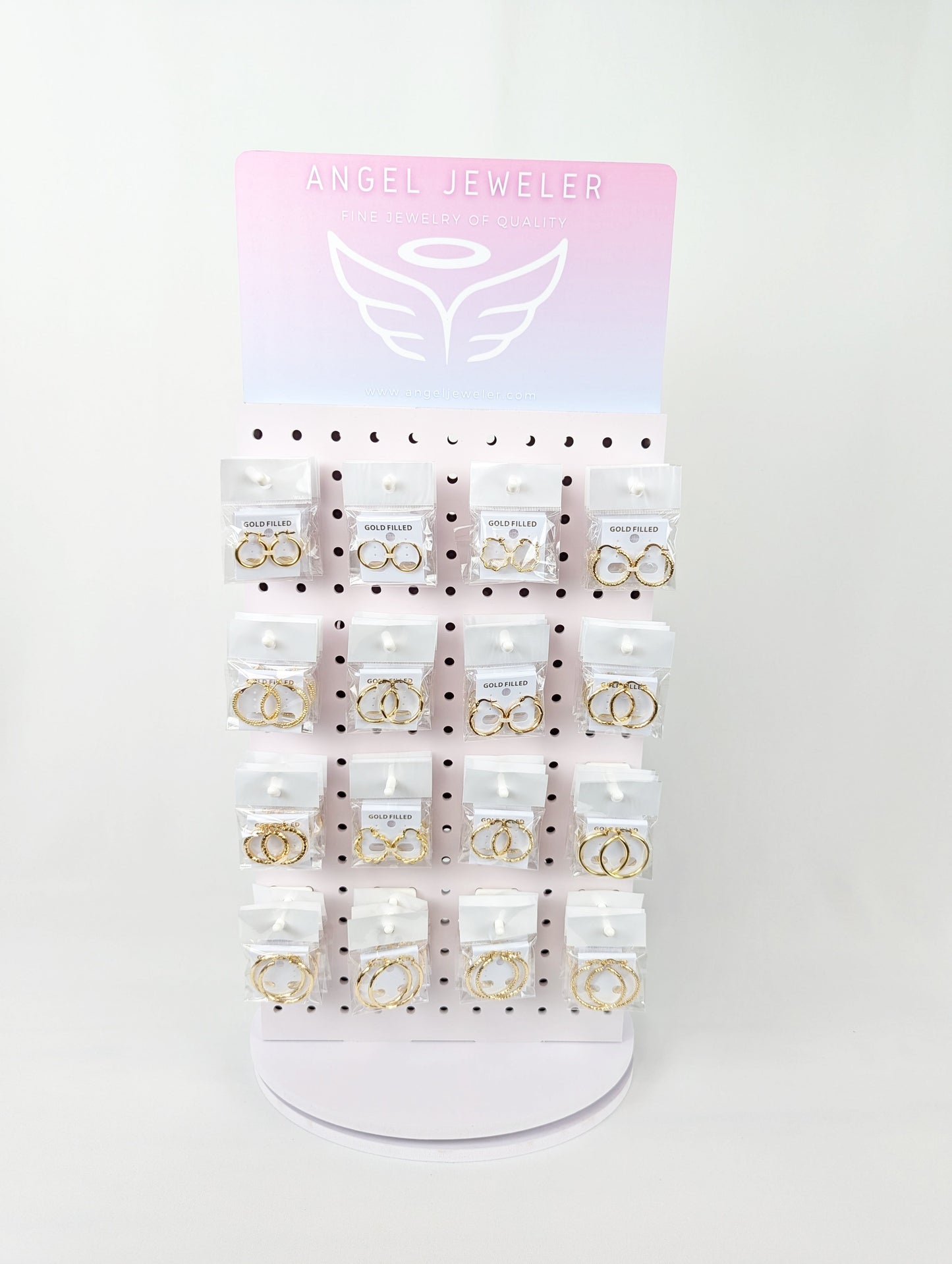 Medium Rotating Display, 160 Assorted Hoops Earrings, Oro Laminado with Free Display