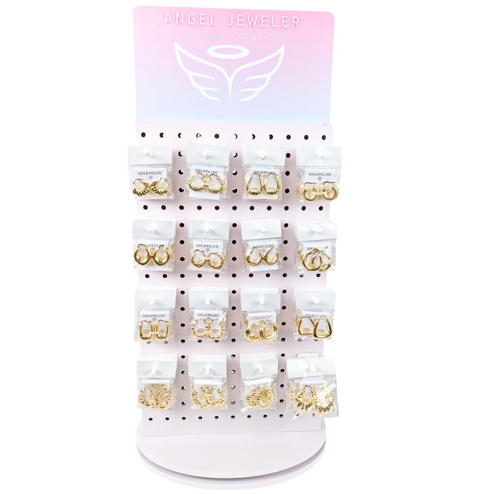 Medium Rotating Display, 130 Assorted Puff Hoops, Oro Laminado with Free Display