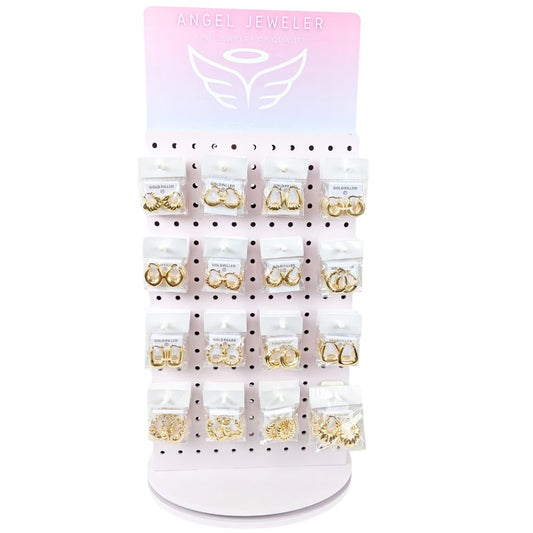 Medium Rotating Display, 130 Assorted Puff Hoops, Oro Laminado with Free Display