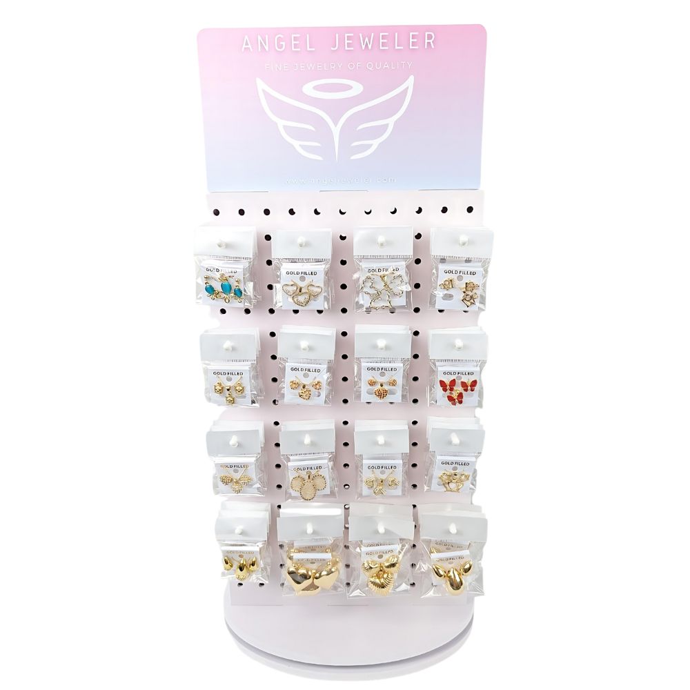 Medium Rotating Display, 80 Assorted Earring Pendant Sets, Oro Laminado with Free Display