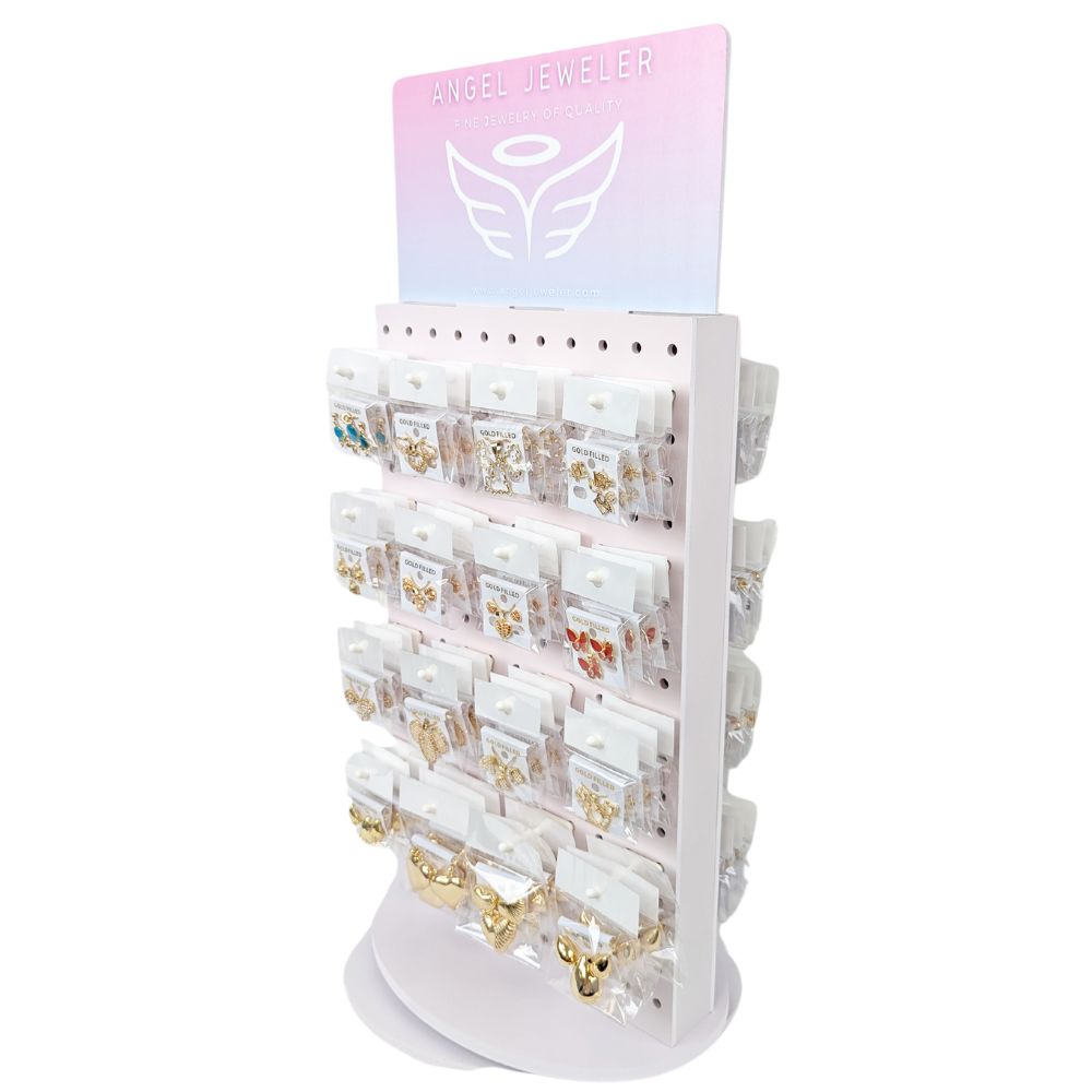 Medium Rotating Display, 80 Assorted Earring Pendant Sets, Oro Laminado with Free Display