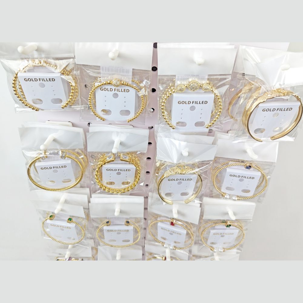 Medium Rotating Display, 80 Assorted Bangles, Oro Laminado with Free Display