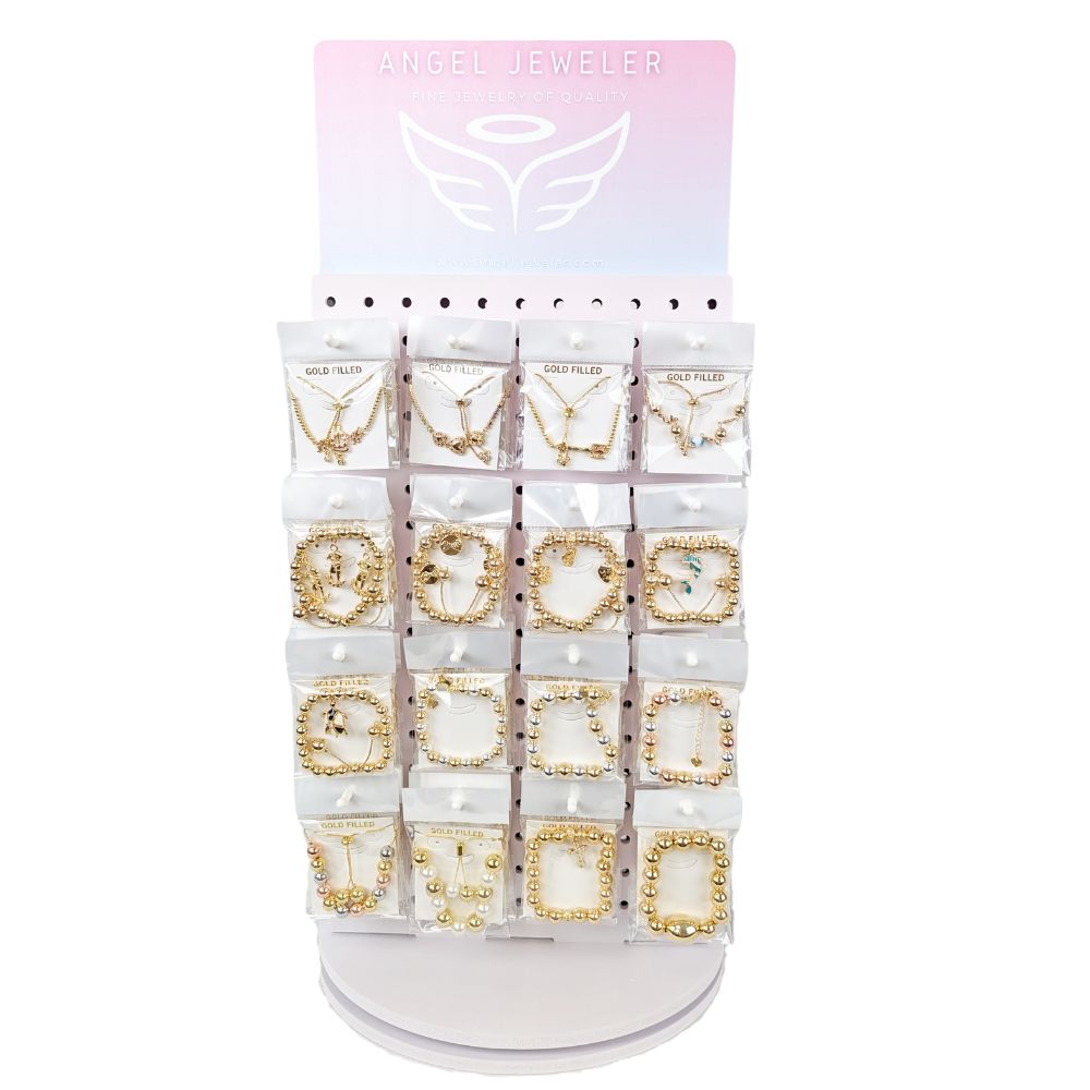 Medium Rotating Display, 110 Assorted Adjustable Bracelets, Oro Laminado with Free Display